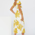 print slit short sleeve low-cut backless slim dress NSPPF129548