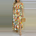 Tropical Print O-Ring Crop Top & Shirred Slit Ruched Skirt Set NSPPF129542