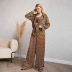 leopard print satin silk suit collar long-sleeved shirt pajamas set NSMSY124453