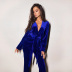 knitted solid color velvet V-neck top trousers pajamas set NSMSY124464
