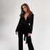 knitted solid color velvet V-neck top trousers pajamas set NSMSY124464