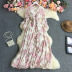 V-neck floral chiffon bell-sleeved waist dress NSYXG124472