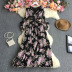 V-neck floral chiffon bell-sleeved waist dress NSYXG124472