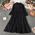breasted solid color bubble long sleeves loose large swing dress (multicolor) NSYXG124477