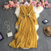 pleated solid color retro long sleeve hollow slim large swing dress (multicolor) NSYXG124481