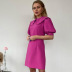solid color French doll collar puff sleeves A-line dress NSSQS124490