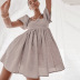 solid color Puff Sleeve Waist A-line Cotton Linen Dress  NSSQS124494