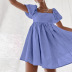 solid color Puff Sleeve Waist A-line Cotton Linen Dress  NSSQS124494