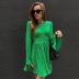 solid color long sleeve pleated A-line dress NSSQS124495