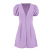 solid color deep v-neck high waist A-line dress NSSQS124501