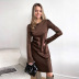 solid color satin trumpet sleeve mid-waist dress NSSQS124502