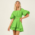 solid color puff sleeves open back layered dress NSSQS124513
