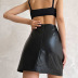 solid color PU leather slit short high waist sheath skirt NSSQS124522