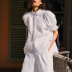 solid color puff sleeves shirts trousers set NSSQS124547
