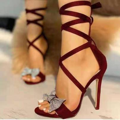 Solid Color Suede High-heeled Rubber Ankle Straps Sandals NSYBJ124578