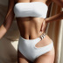 Solid Color Tube Top Backless Hollow Out Asymmetric Swimwear set NSQYD124594