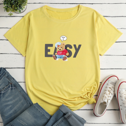 Letter Bear Personality Print Loose Short Sleeve T-Shirt NSYAY125662