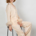 satin ice silk buttons solid color feather long sleeve high waist Home wear suit NSSQS124655