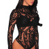 High-neck long-sleeved mesh crotch button tight-fitting see-through one-piece underwear NSQMY124701