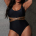 plus size low-cut cross sling lace-up color matching one-piece swimsuit NSJHD124710