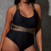 plus size low-cut cross sling lace-up color matching one-piece swimsuit NSJHD124710