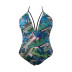 plus size printing deep V hanging neck backless one-piece swimsuit NSJHD124712