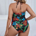 plus size Printing Lace-Up Hanging neck Backless Deep V one-piece swimsuit NSJHD124718