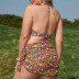 plus size hanging neck backless floral bikini three-piece set NSJHD124720