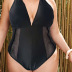 plus size sling backless deep V solid color mesh one-piece swimsuit NSJHD124728