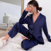 faux silk solid color long-sleeved top trousers pajamas set  NSMSY124740