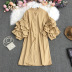 buttons solid color multi-layer ruffled puff sleeves loose dress NSYXG124754
