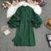buttons solid color multi-layer ruffled puff sleeves loose dress NSYXG124754