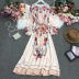 retro court style lace-up round neck long sleeves flower print dress NSYXG124757