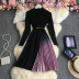knitted pleated gradient color Stand-up collar slim long sleeve dress NSYXG124760
