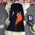 knitted pleated gradient color Stand-up collar slim long sleeve dress NSYXG124760