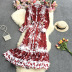 print retro palace style stand collar long-sleeved large swing lace-up dress NSYXG124762