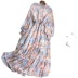 long puff sleeve stand-up collar slim flower print dress NSYXG124766