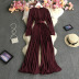pleated solid color round neck long sleeves wide leg jumpsuit with belt NSYXG124768