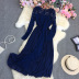 Lace Chiffon pleated Long Sleeve ruffle round neck Dress (multicolor) NSYXG124769
