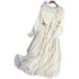 Lace Chiffon pleated Long Sleeve ruffle round neck Dress (multicolor) NSYXG124769