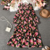 long sleeve square neck large swing lace-up floral dress NSYXG124772
