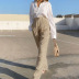 pantalones rectos holgados de cintura alta de algodón y lino de color liso NSSQS124801