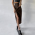 slit slim high waist solid color PU matte leather skirts NSSQS124810