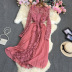 chiffon lace pleated long sleeve large swing ruffle dress (multicolor) NSYXG124857