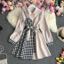 lapel long-sleeved stitching lace-up houndstooth print shirt dress NSYXG124858
