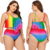plus size rainbow gradient color ruffle sling high waist Tankini two-piece set NSJHD124872