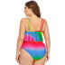 plus size rainbow gradient color ruffle sling high waist Tankini two-piece set NSJHD124872