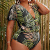 plus size printing deep V short-sleeved one-piece swimsuit NSJHD124873