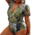 plus size printing deep V short-sleeved one-piece swimsuit NSJHD124873