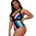 plus size sling backless stitching contrast color one-piece swimsuit NSJHD124879